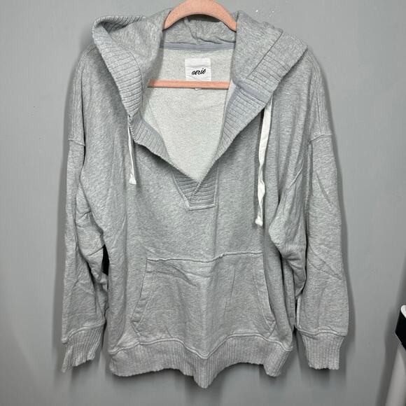 Aerie Down-To-Earth Henley Hoodie In Medium Heather Gray - Picture 2 of 5